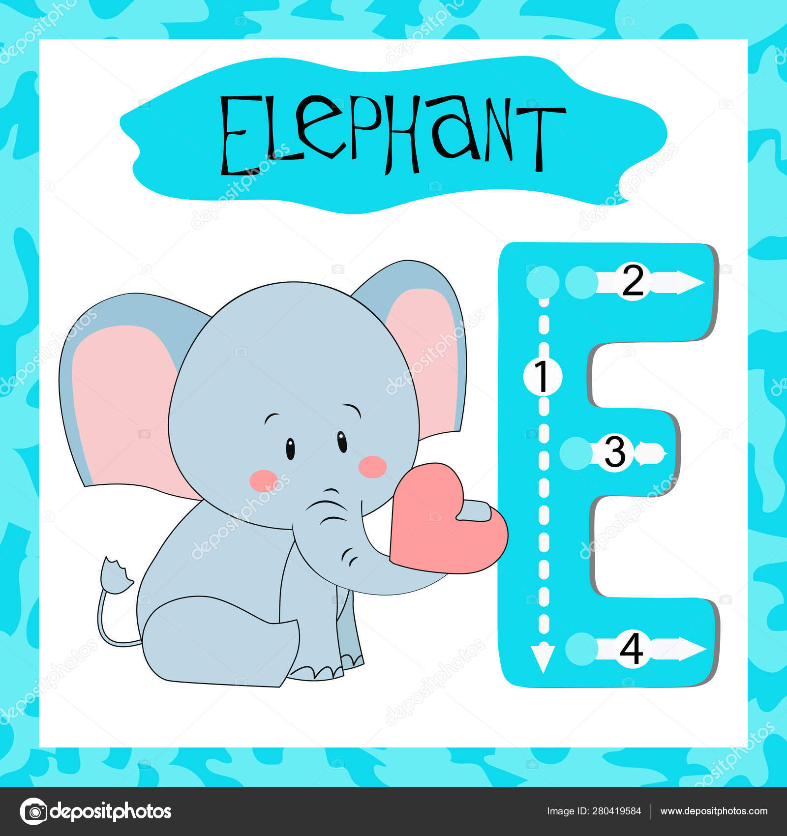 Letter E Uppercase Cute Children Colorful Zoo And Animals Abc Alphabet  Tracing Flashcard Of Elephant For Kids Learning English Vocabulary And inside Alphabet Tracing Flashcards