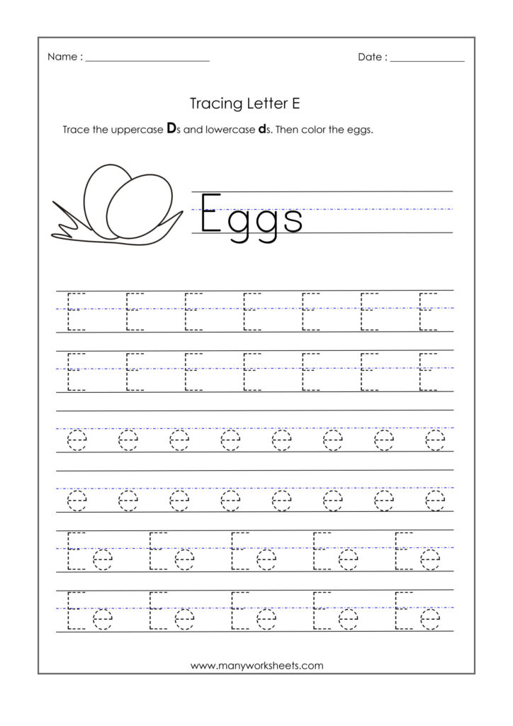 Letter E Worksheets For Kindergarten – Trace Dotted Letters For Letter E Tracing Worksheets Pdf