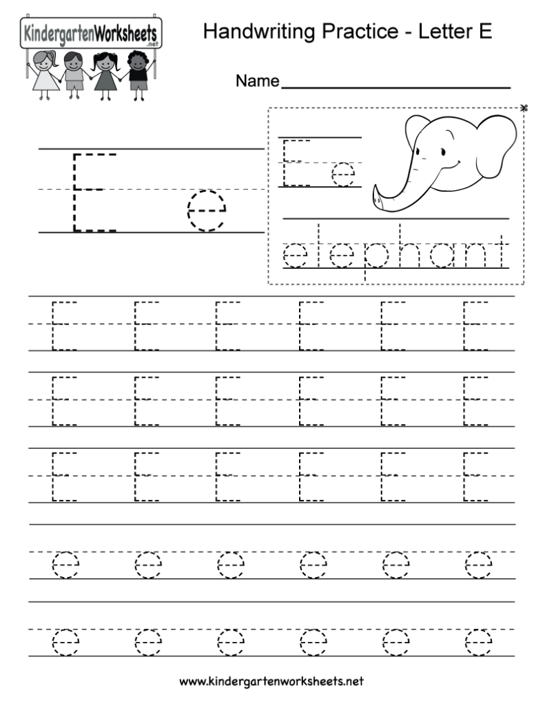 Letter E Writing Practice Worksheet   Free Kindergarten Throughout Letter Worksheets E