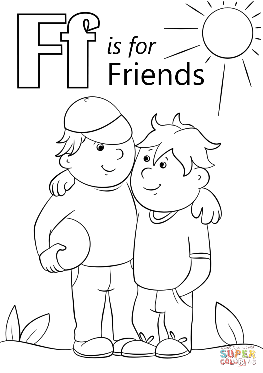 Letter F Is For Friends Coloring Page From Letter F Category intended for Letter F Worksheets Coloring Page