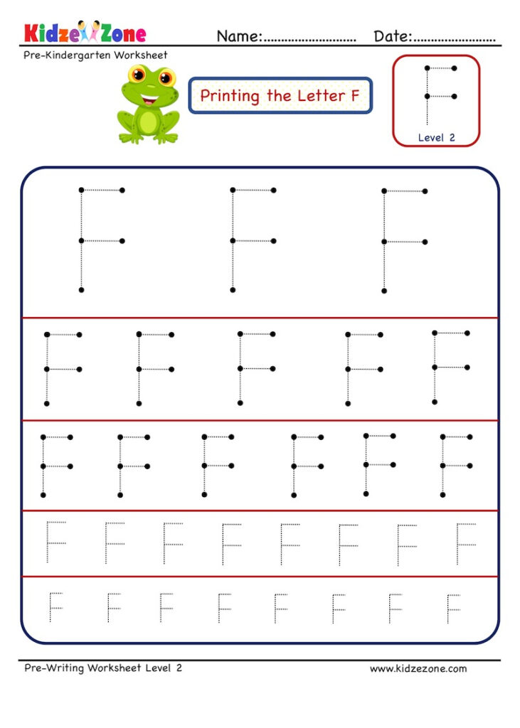 Letter F Tracing Worksheet   Different Sizes   Kidzezone