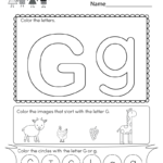 Letter G Coloring Worksheet   Free Kindergarten English Throughout G Letter Worksheets