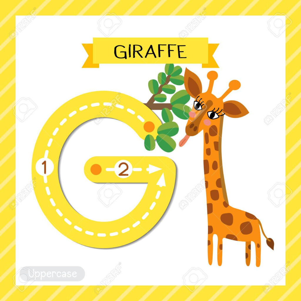 Letter G Uppercase Cute Children Colorful Zoo And Animals Abc.. Intended For Alphabet Tracing Flashcards