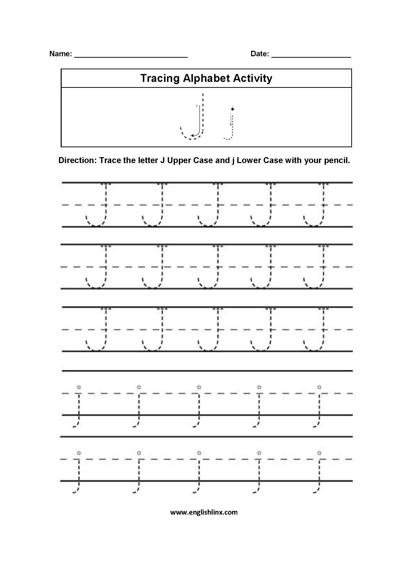 Letter J Tracing Alphabet Worksheets | Alphabet Worksheets with Letter J Worksheets Tracing