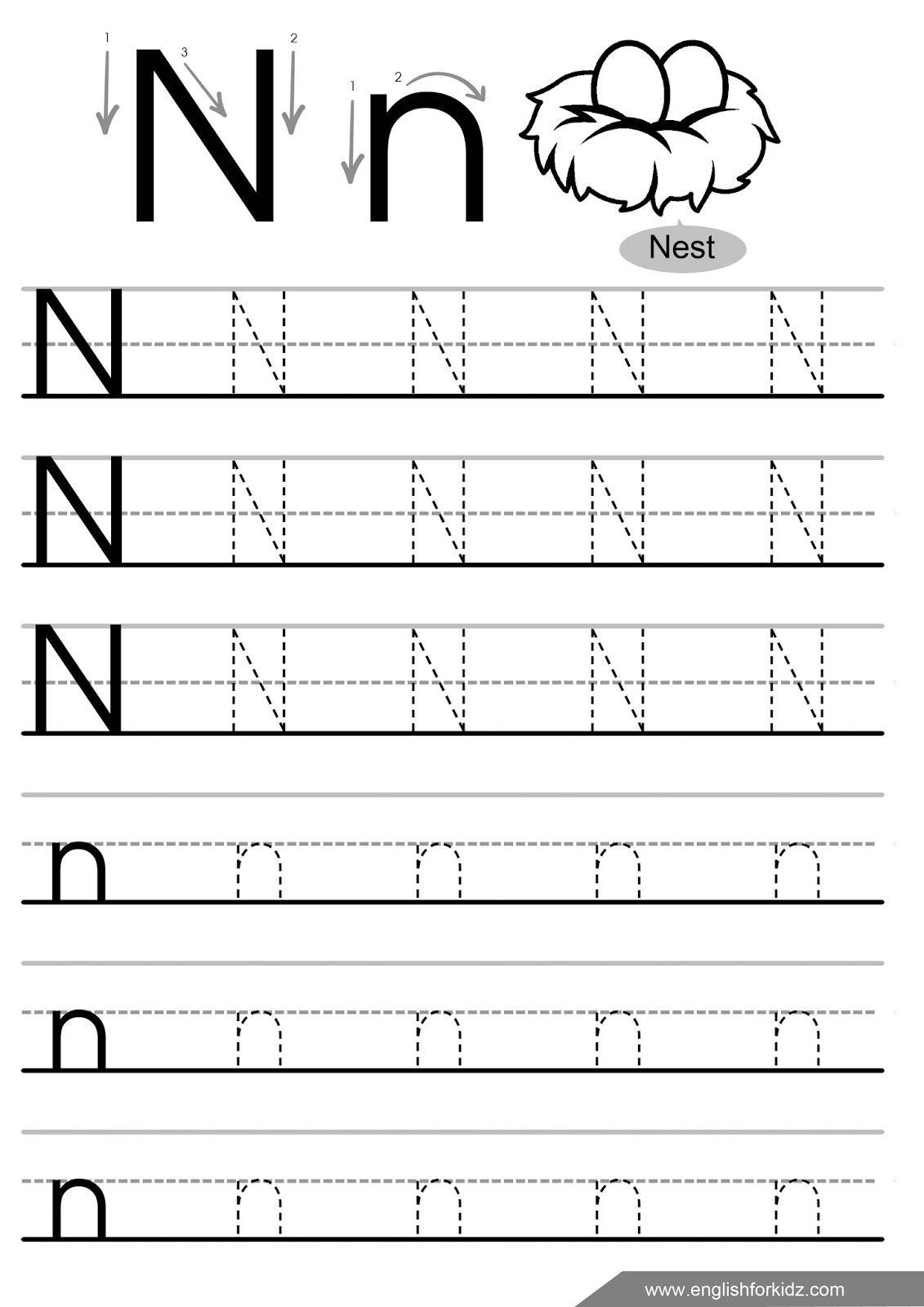Letter-N-Tracing-Worksheet (1131×1600) | Letter for Letter N Tracing Page
