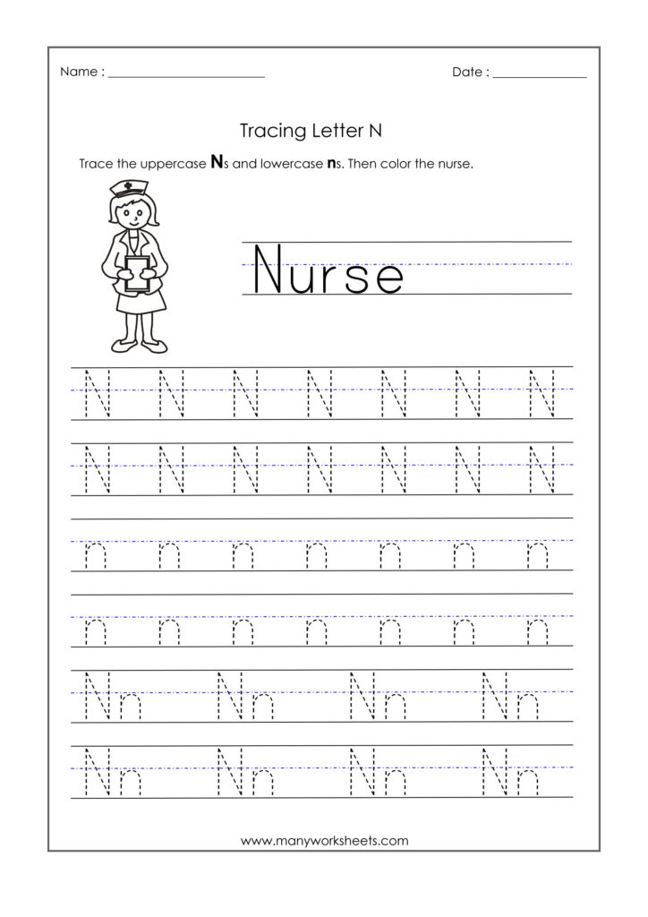 Letter N Worksheets For Kindergarten – Trace Dotted Letters Pertaining To Letter N Tracing Preschool