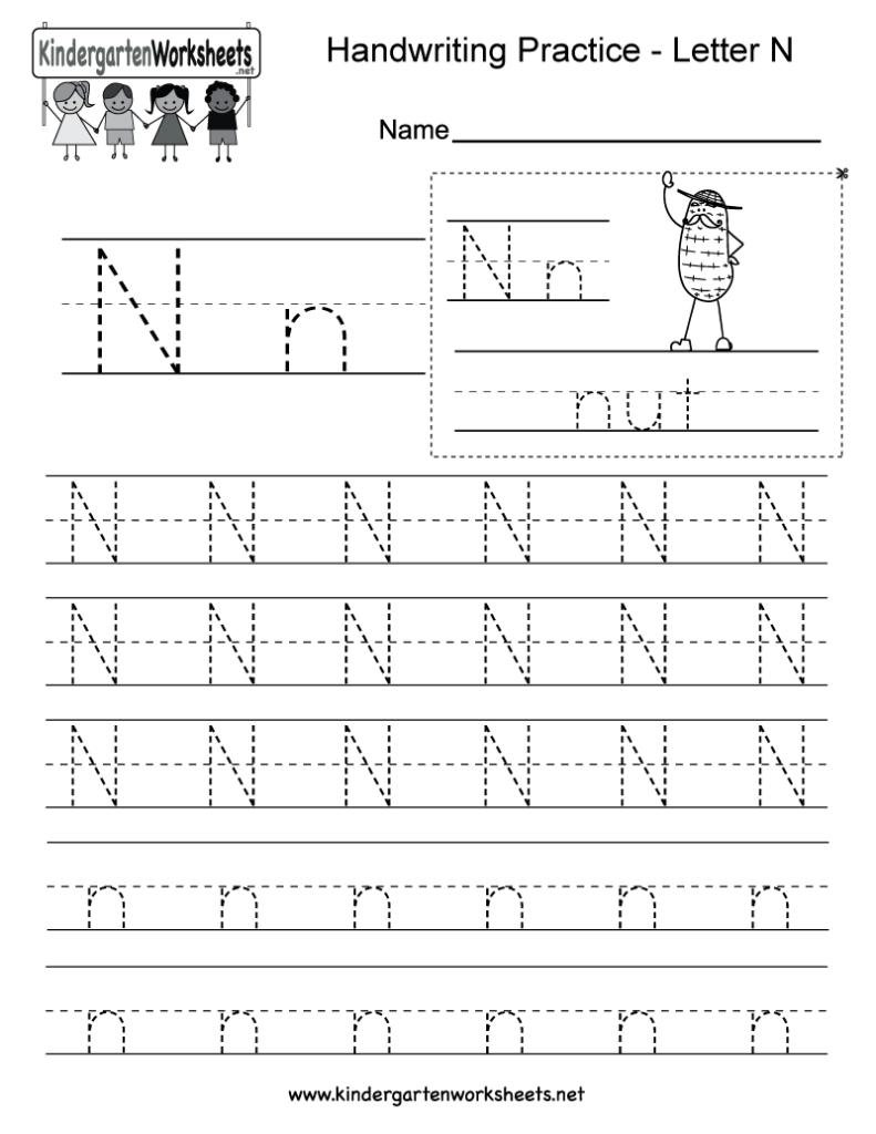 Letter N Writing Practice Worksheet   Free Kindergarten