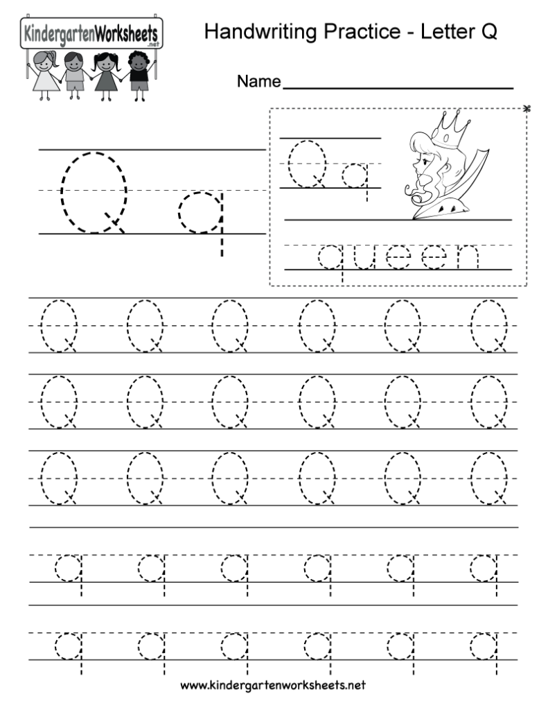 Letter Q Writing Practice Worksheet   Free Kindergarten