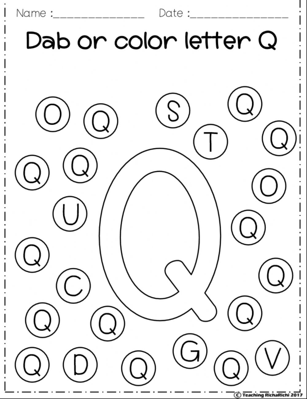 Letter Qq: The Alphabet Worksheet for Alphabet Dab Worksheets