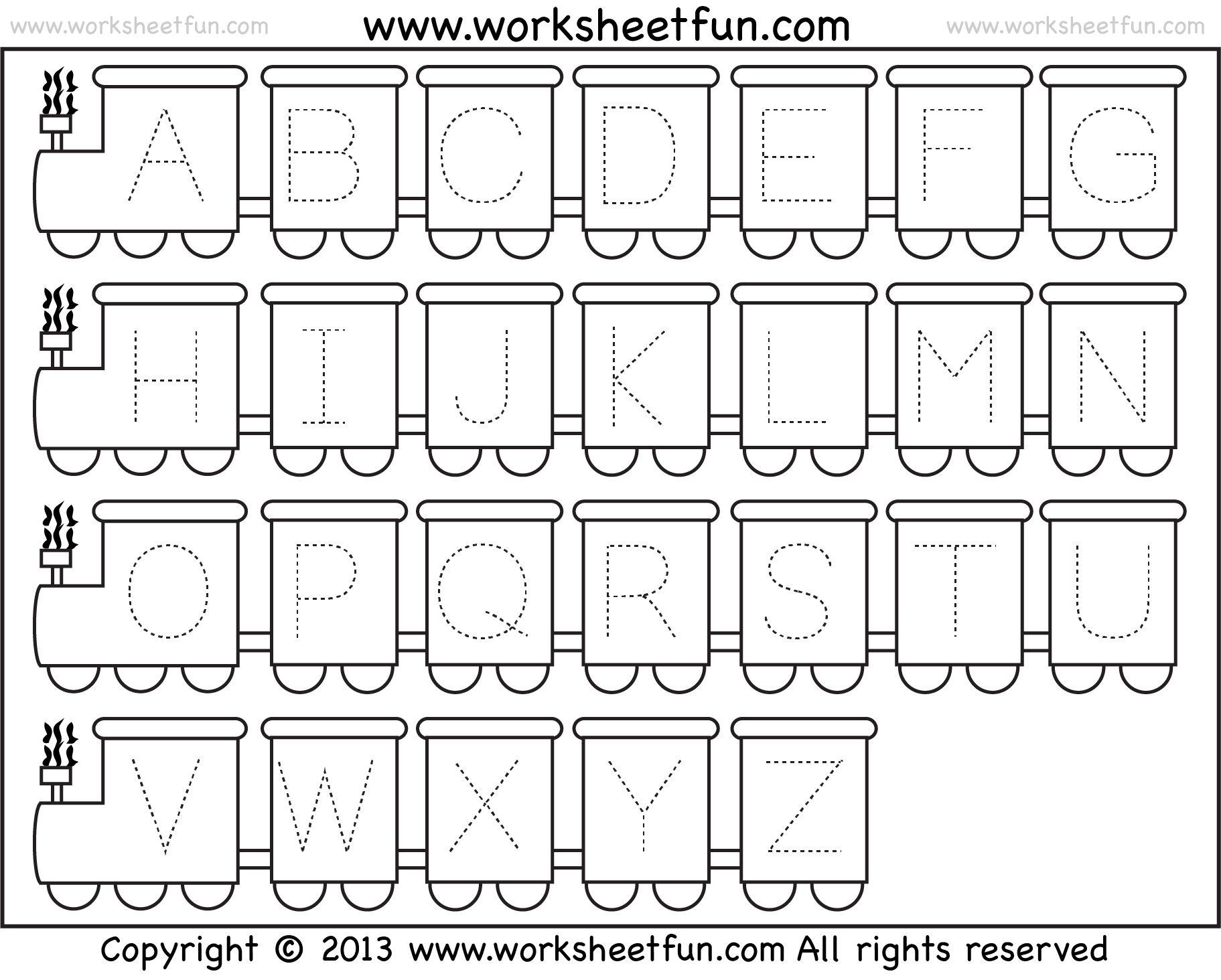 Letter Tracing Worksheet – Train Theme / Free Printable