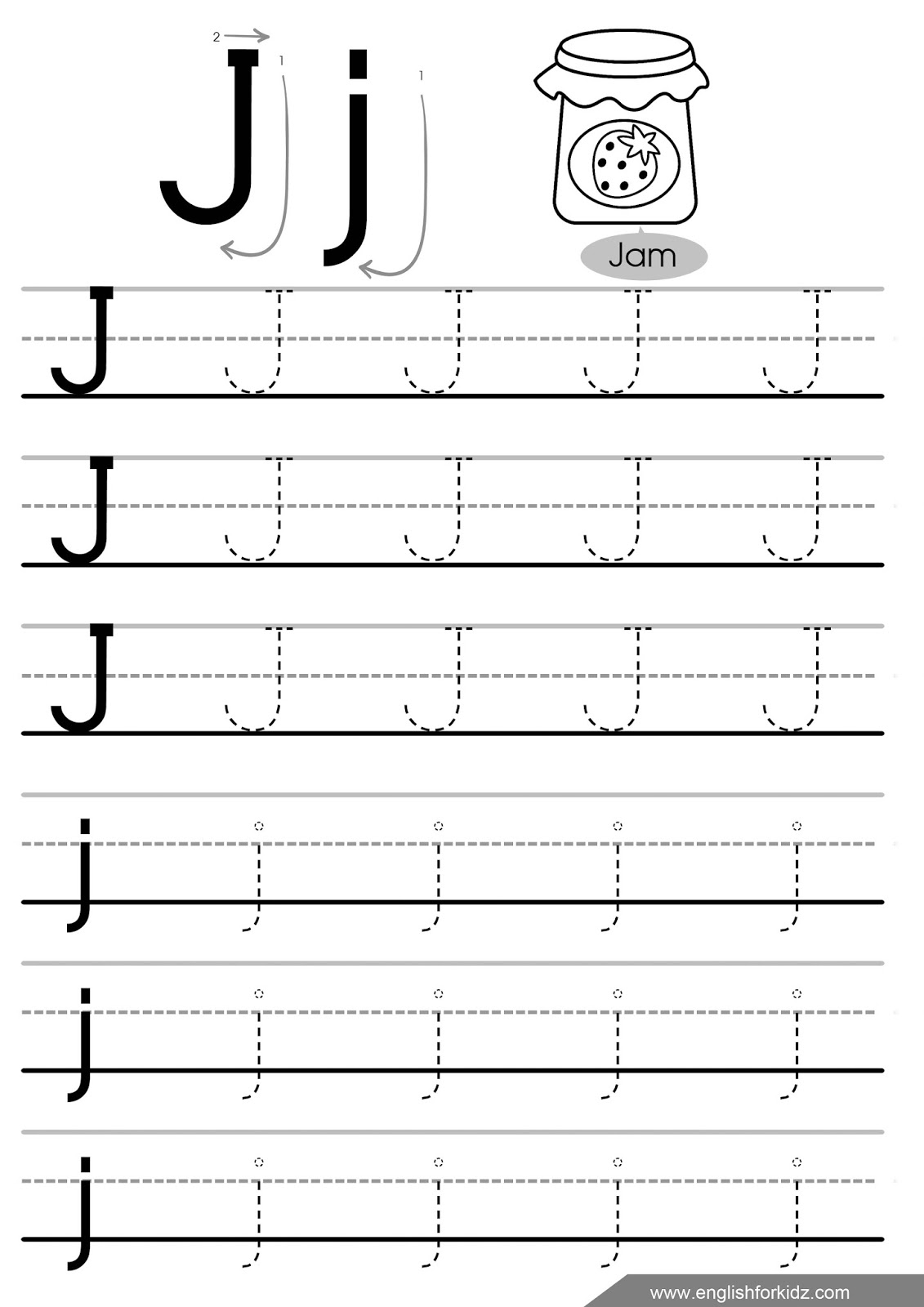 Letter Tracing Worksheets (Letters A - J) regarding Letter Tracing J