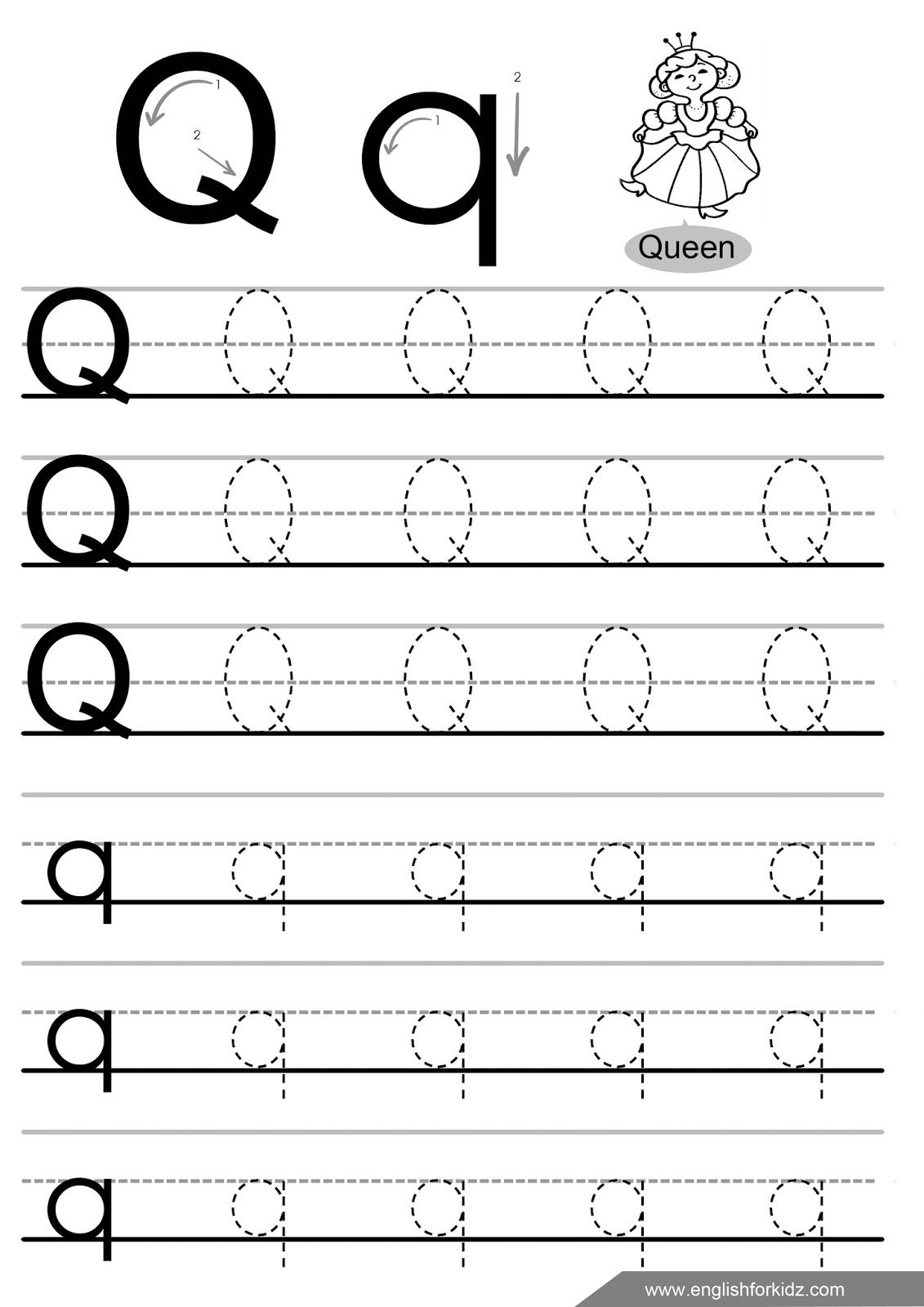 Letter Tracing Worksheets (Letters K - T) In 2020 | Letter intended for Letter Tracing Q
