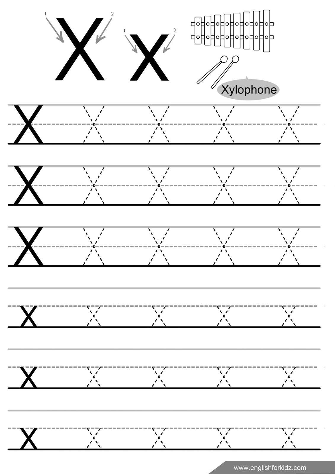 Letter Tracing Worksheets (Letters U - Z) regarding Tracing Letter X Preschool