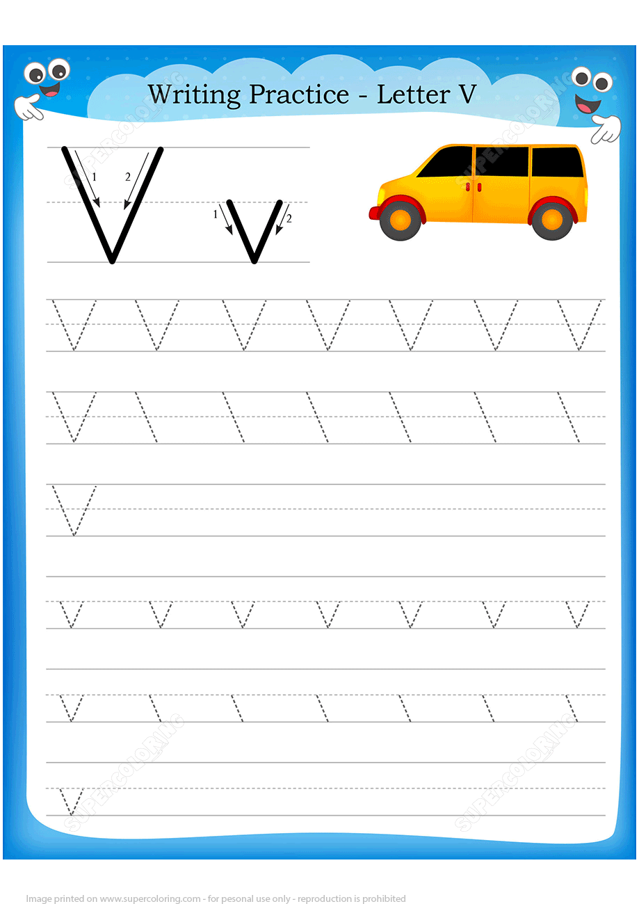 Letter V Is For Van Handwriting Practice Worksheet | Free throughout Letter V Tracing Practice