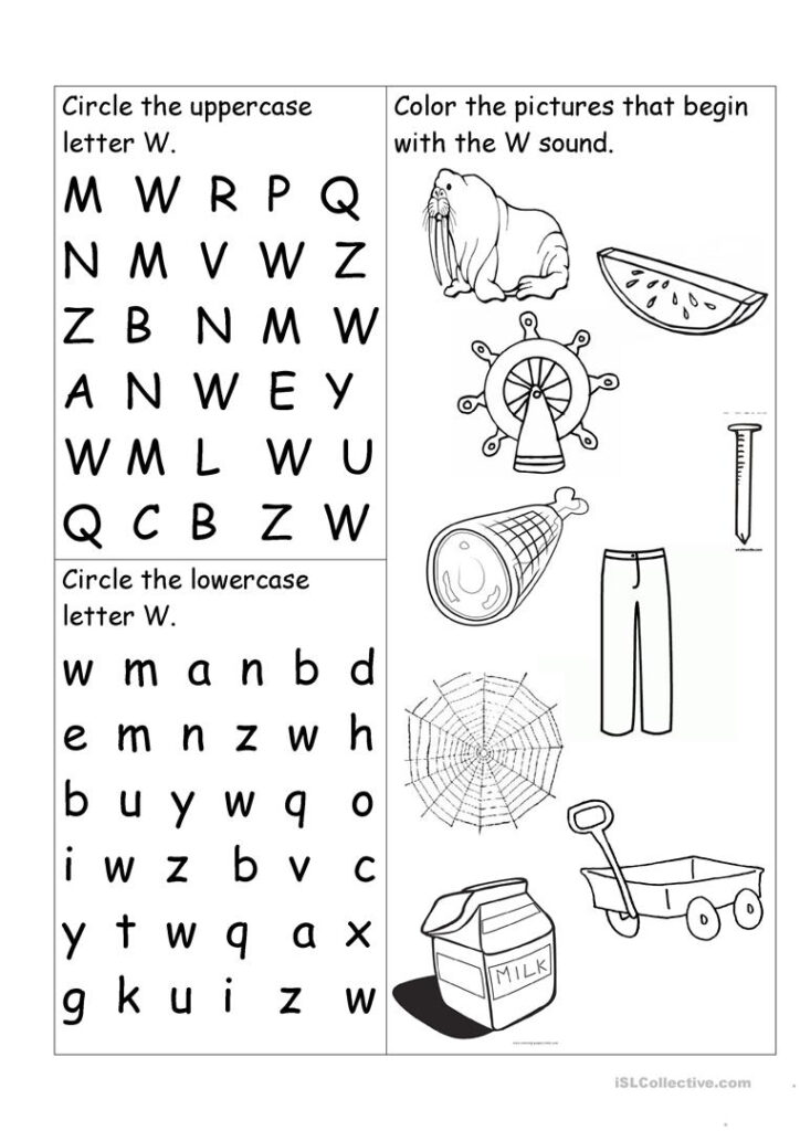 Letter W Worksheet   English Esl Worksheets For Distance Intended For Letter W Worksheets For Kindergarten