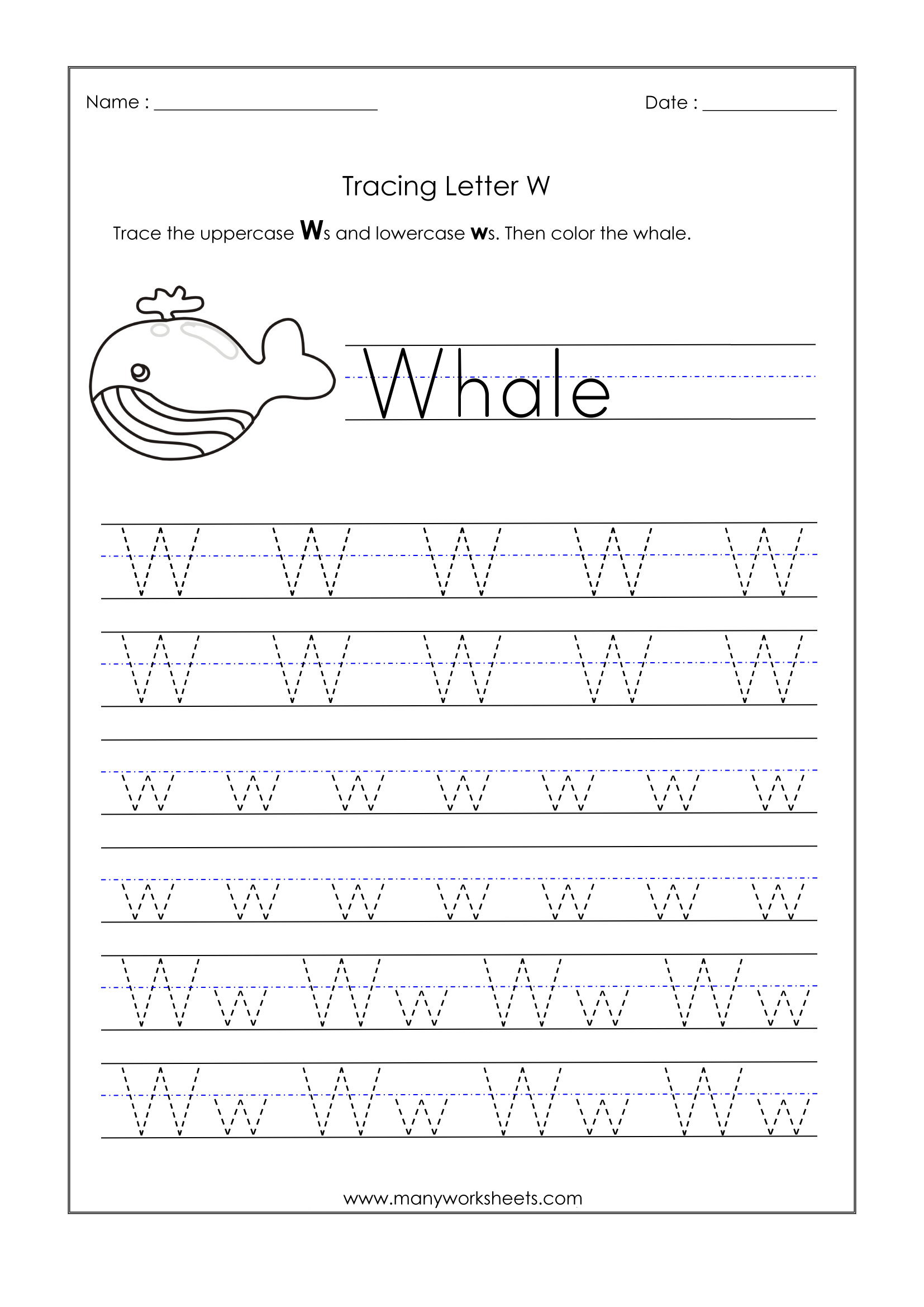 Letter W Worksheets For Kindergarten – Trace Dotted Letters for Letter W Tracing Preschool