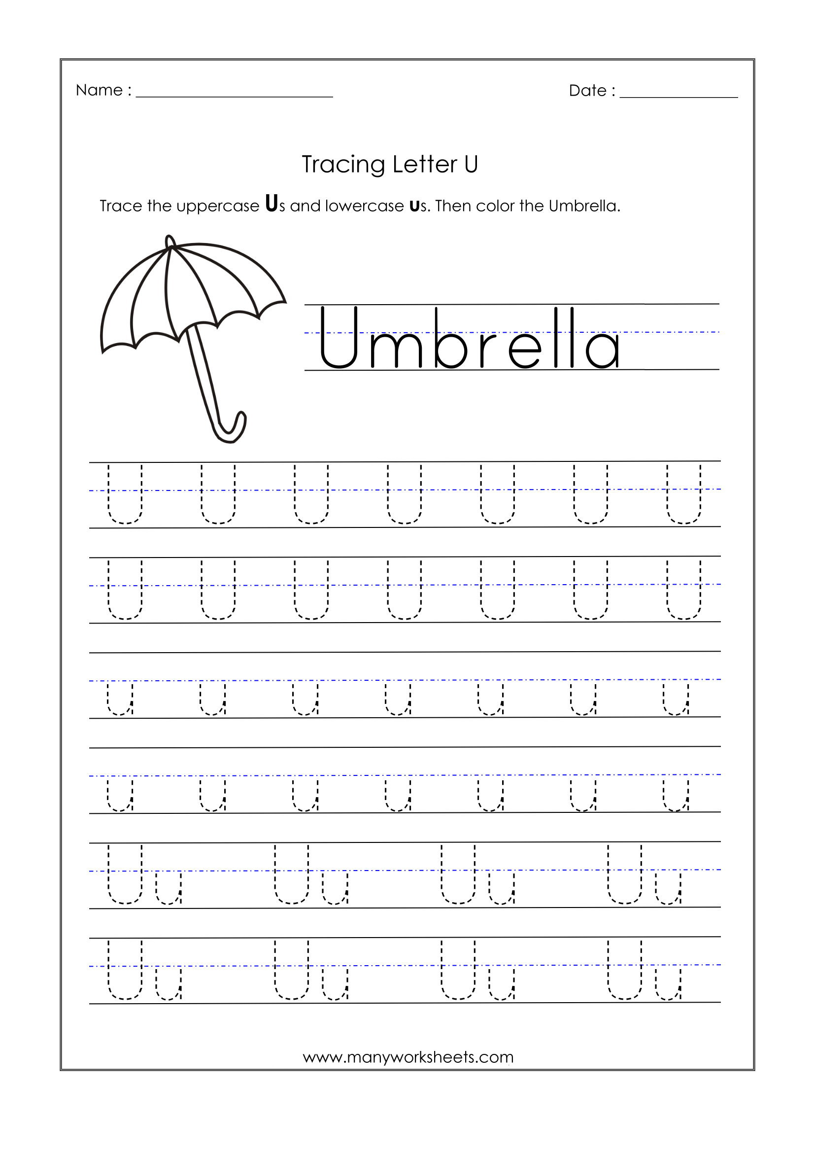 Letter Worksheets For Kindergarten Trace Dotted Letters Pre intended for Letter U Worksheets For Preschool