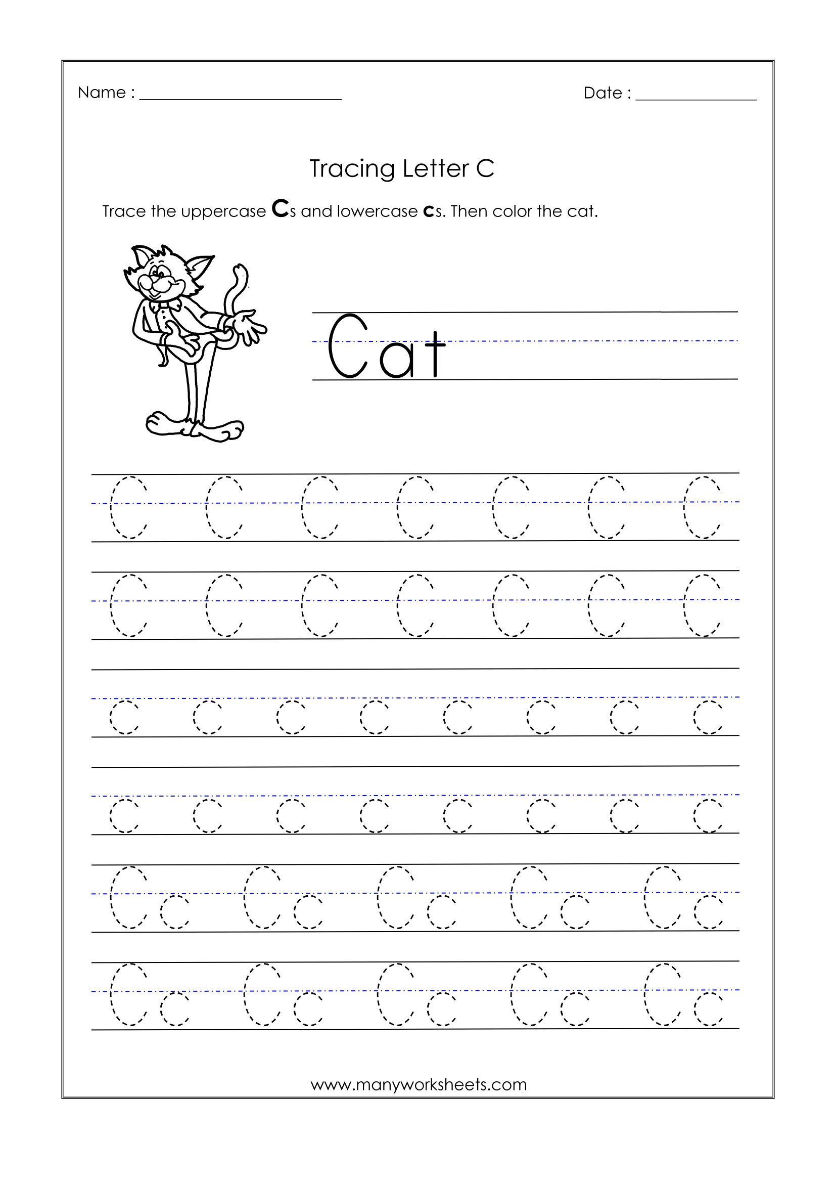 Letter Worksheets For Kindergarten Trace Dotted Letters with C Letter Tracing