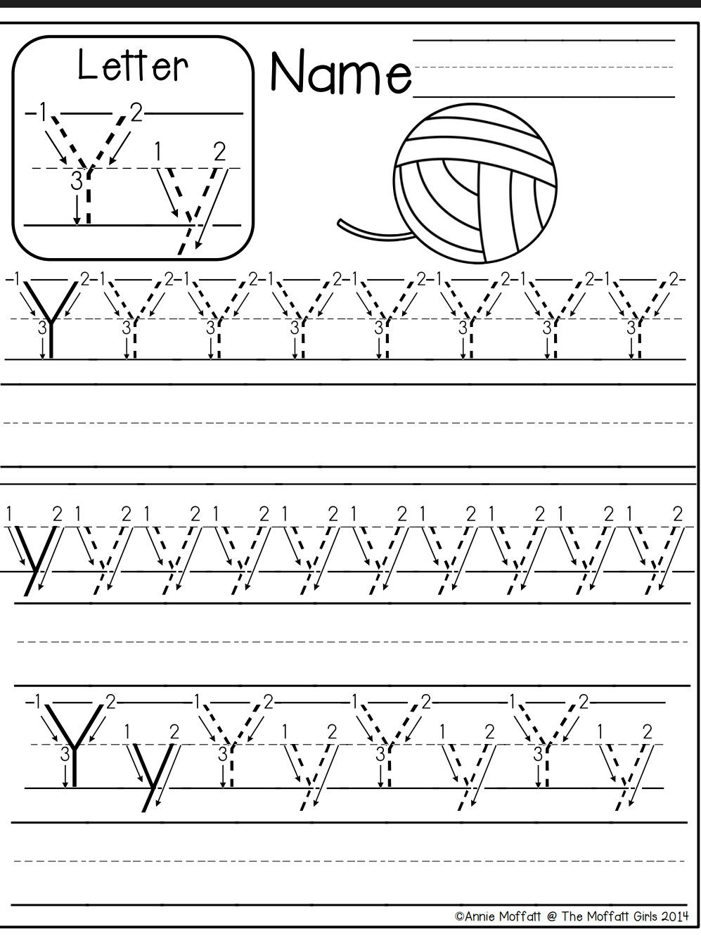 Y Tracing Worksheet  AlphabetWorksheetsFree.com