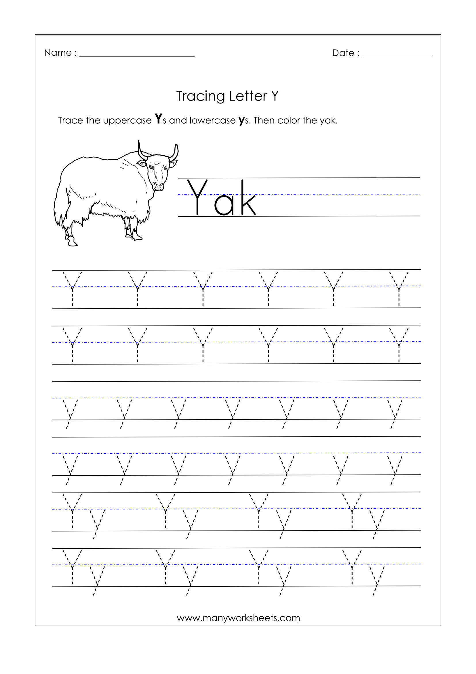 Y Worksheet For Preschool