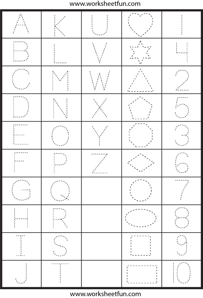 Letters, Numbers And Shapes Tracing Worksheets | School Letters, Numbers And Shapes Tracing Worksheets | School