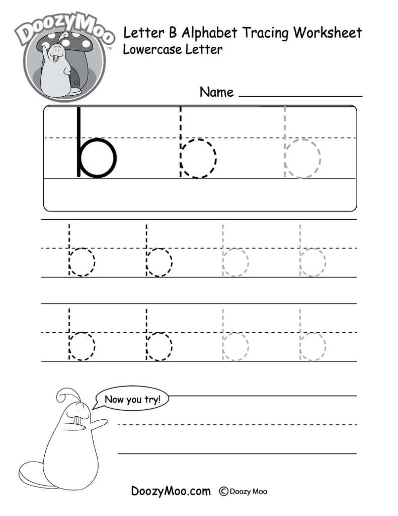 Lowercase Letter "b" Tracing Worksheet   Doozy Moo