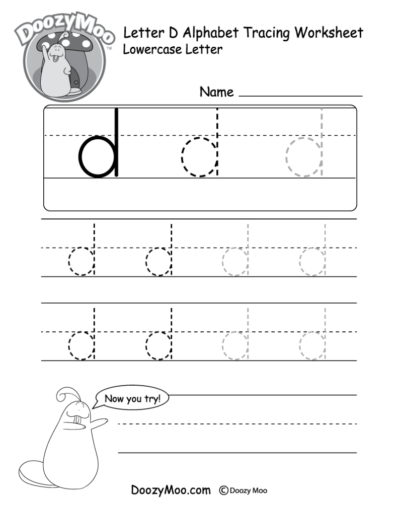 Lowercase Letter "d" Tracing Worksheet   Doozy Moo