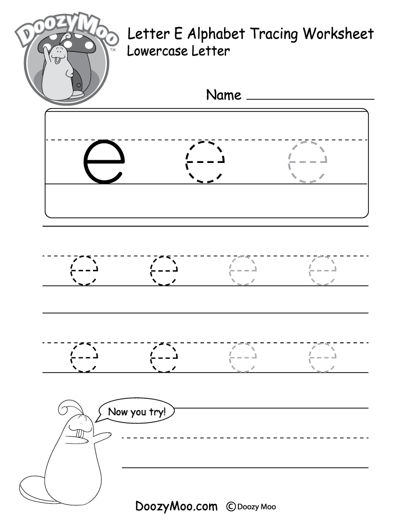 Lowercase Letter &amp;quot;e&amp;quot; Tracing Worksheet - Doozy Moo intended for E Letter Tracing