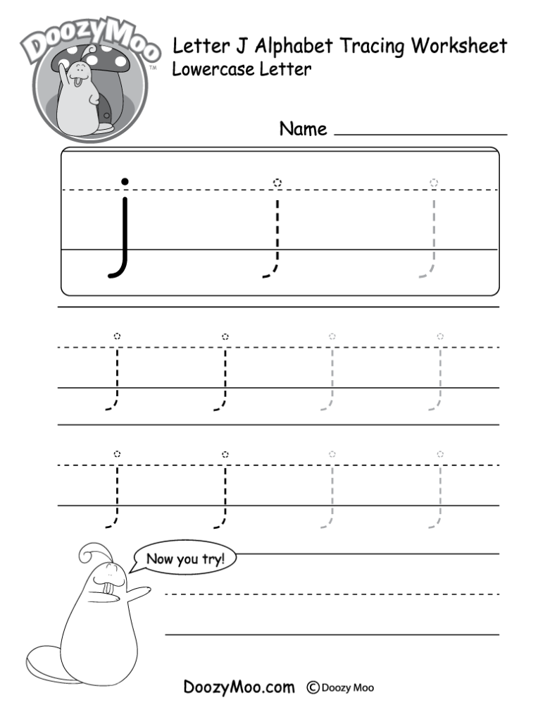 Lowercase Letter "j" Tracing Worksheet   Doozy Moo Intended For Alphabet J Tracing