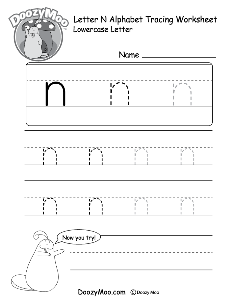 Lowercase Letter "n" Tracing Worksheet   Doozy Moo