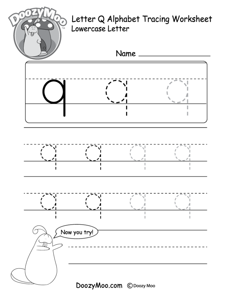 Lowercase Letter "q" Tracing Worksheet   Doozy Moo