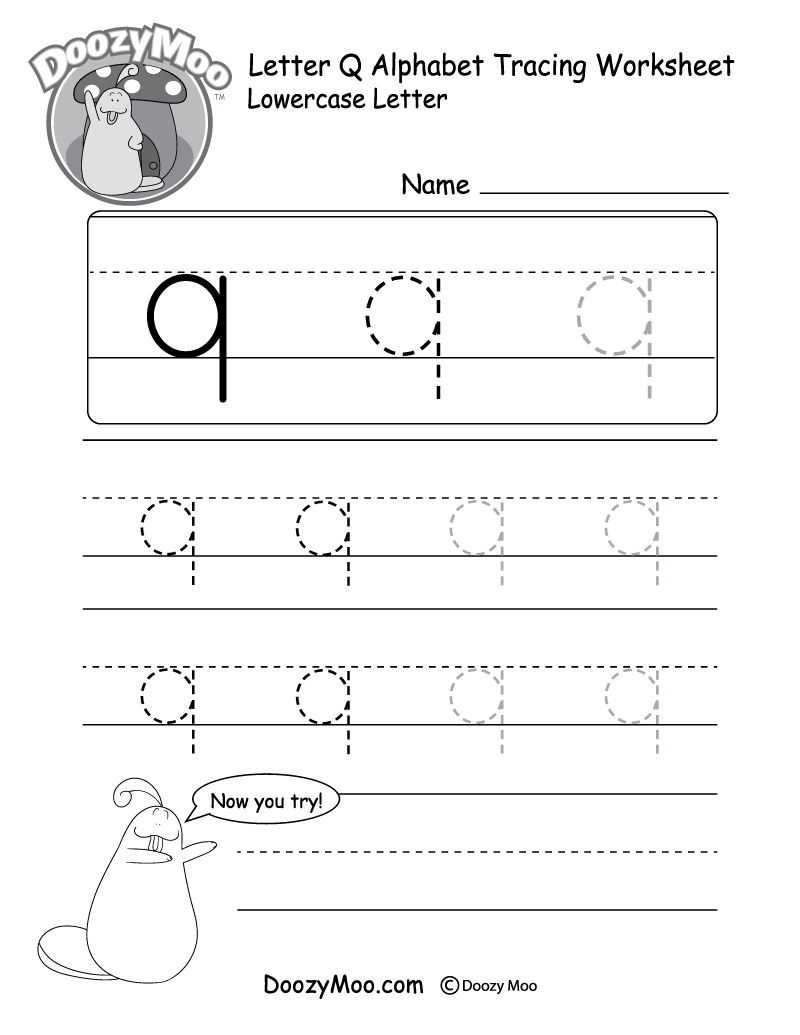 Lowercase Letter "q" Tracing Worksheet - Doozy Moo with Letter Tracing Q
