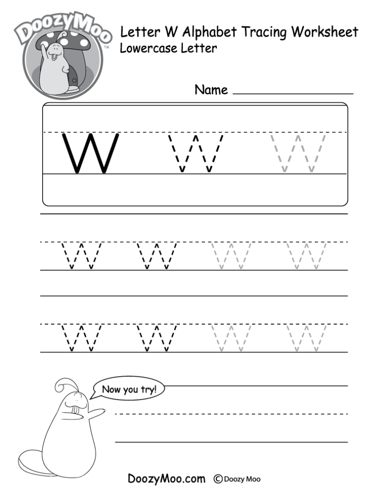 Lowercase Letter "w" Tracing Worksheet   Doozy Moo