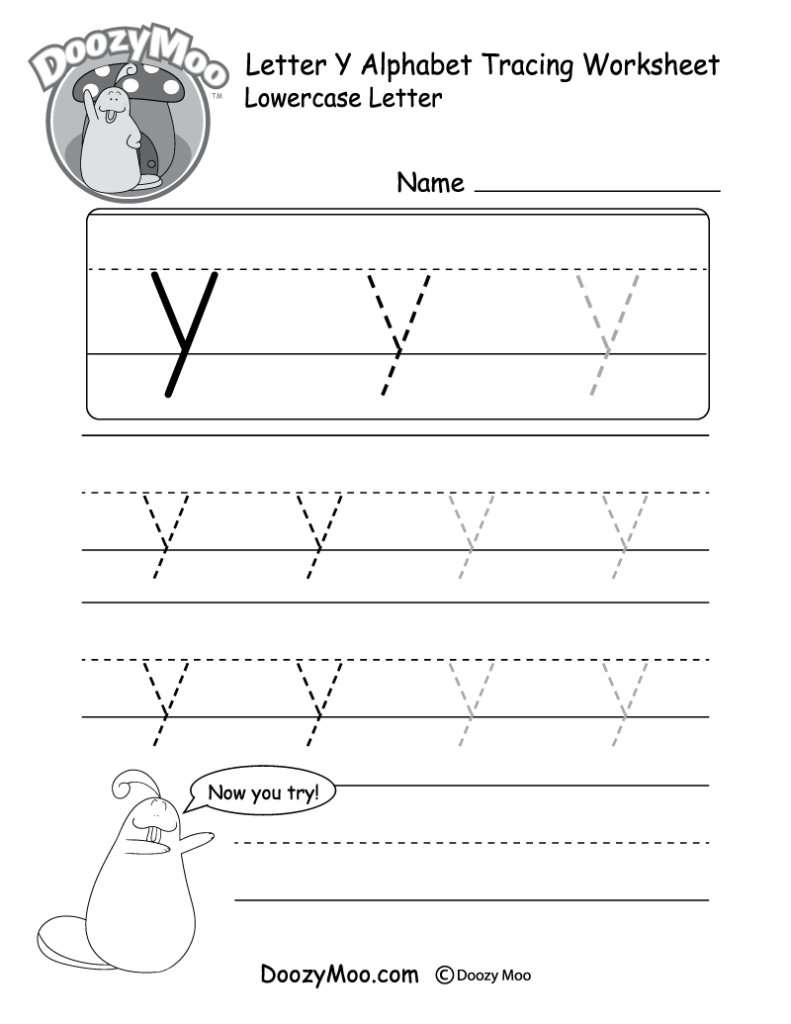 Lowercase Letter "y" Tracing Worksheet   Doozy Moo