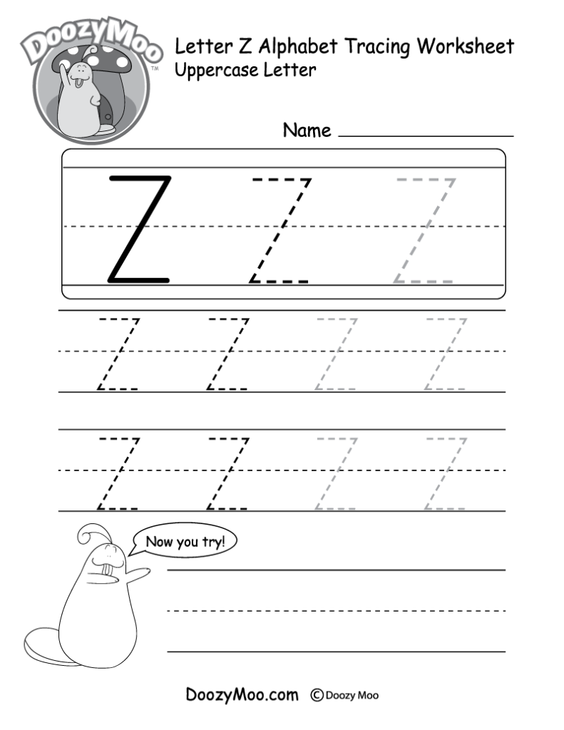 Lowercase Letter "z" Tracing Worksheet   Doozy Moo