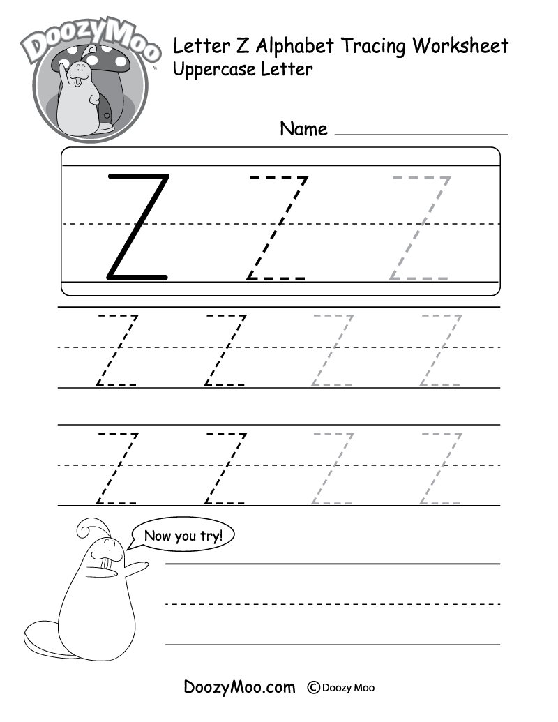 Lowercase Letter &amp;quot;z&amp;quot; Tracing Worksheet - Doozy Moo