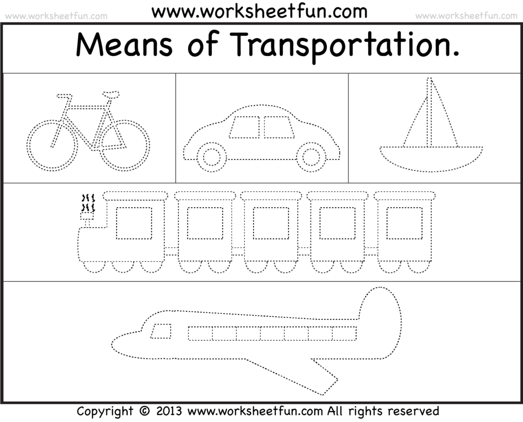 Means Of Transportation – Tracing Worksheet / Free Printable Means Of Transportation – Tracing Worksheet / Free Printable