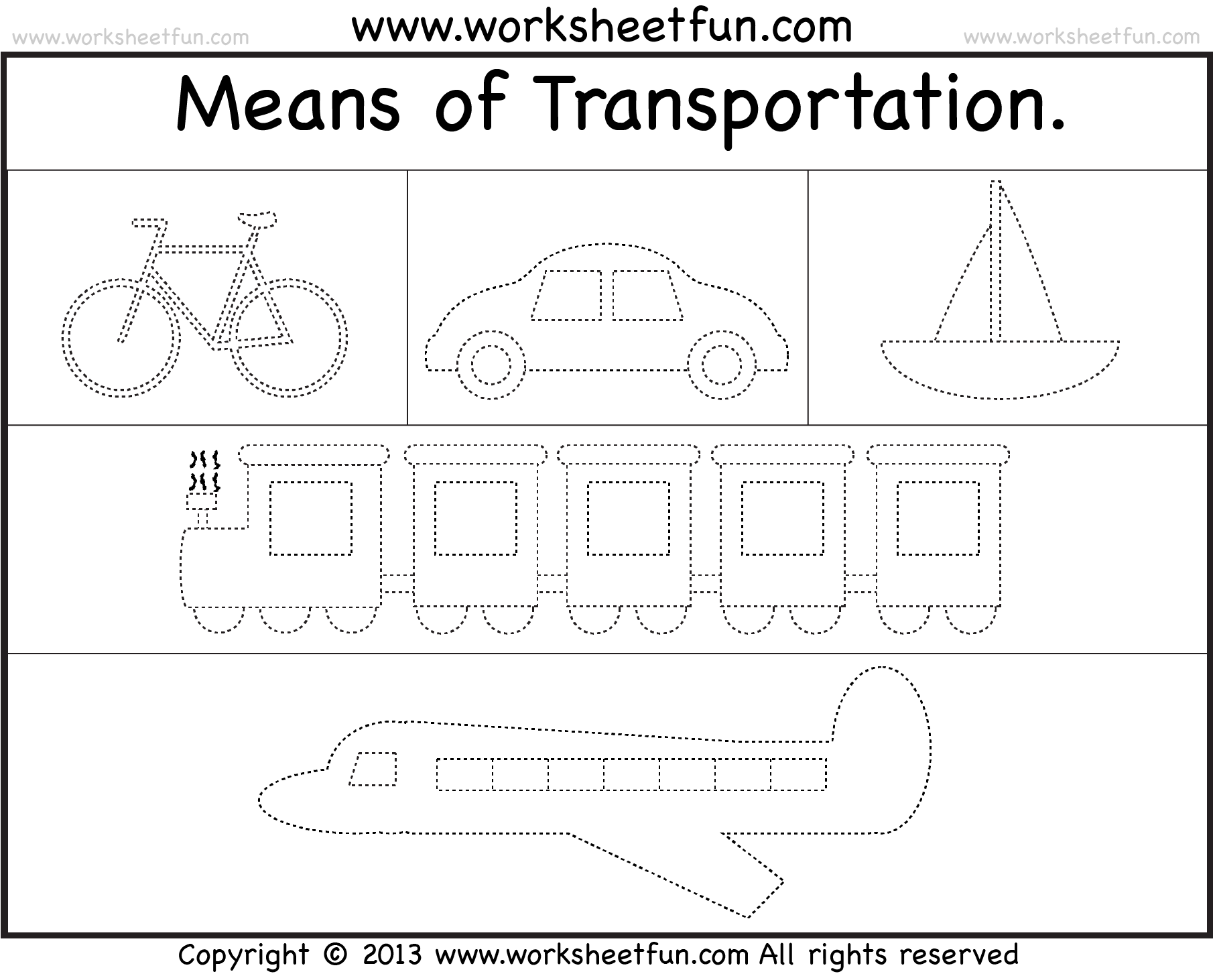 Means Of Transportation – Tracing Worksheet / Free Printable