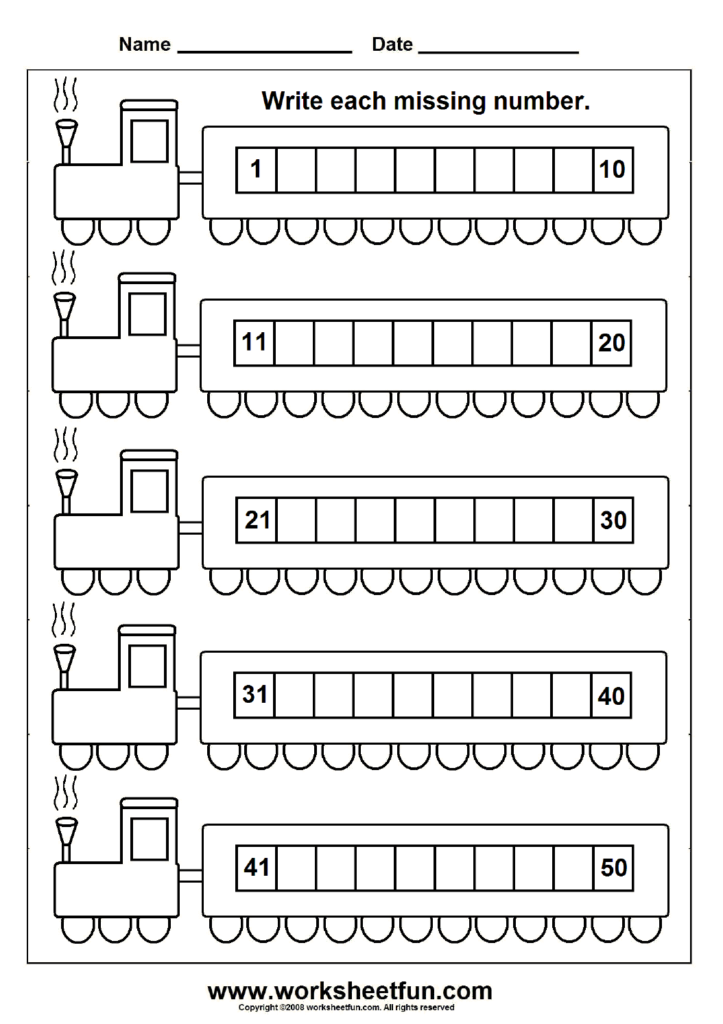 Missing Numbers (1 50) – 6 Worksheets | Kindergarten Math