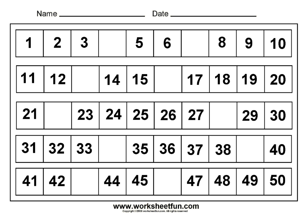 Missing+Numbers+1 50 In 2020 | Free Printable Math