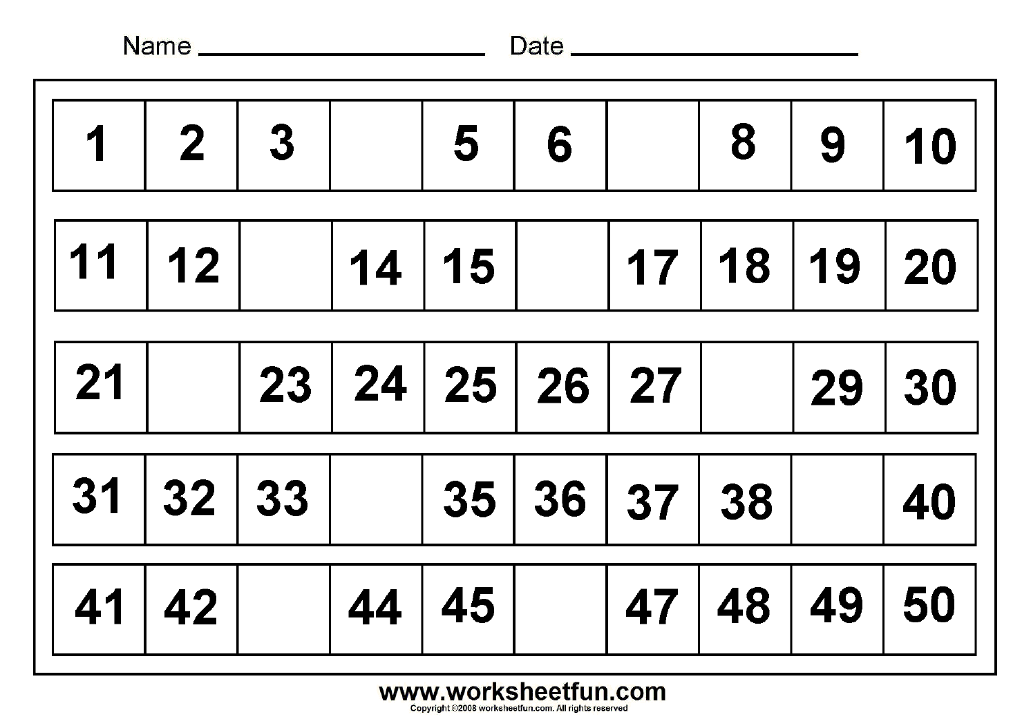 Missing+Numbers+1-50 In 2020 | Free Printable Math