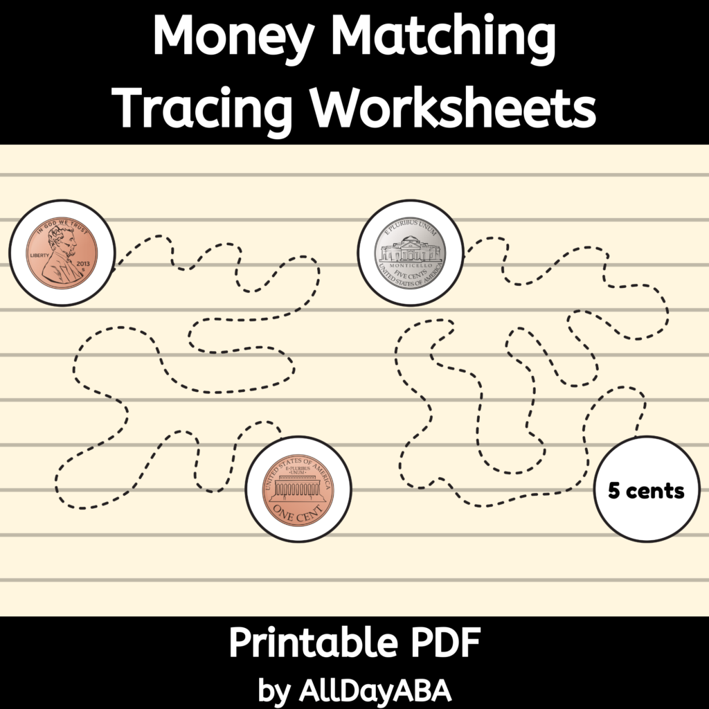 Money Matching Tracing Worksheets   Identifying Coins And