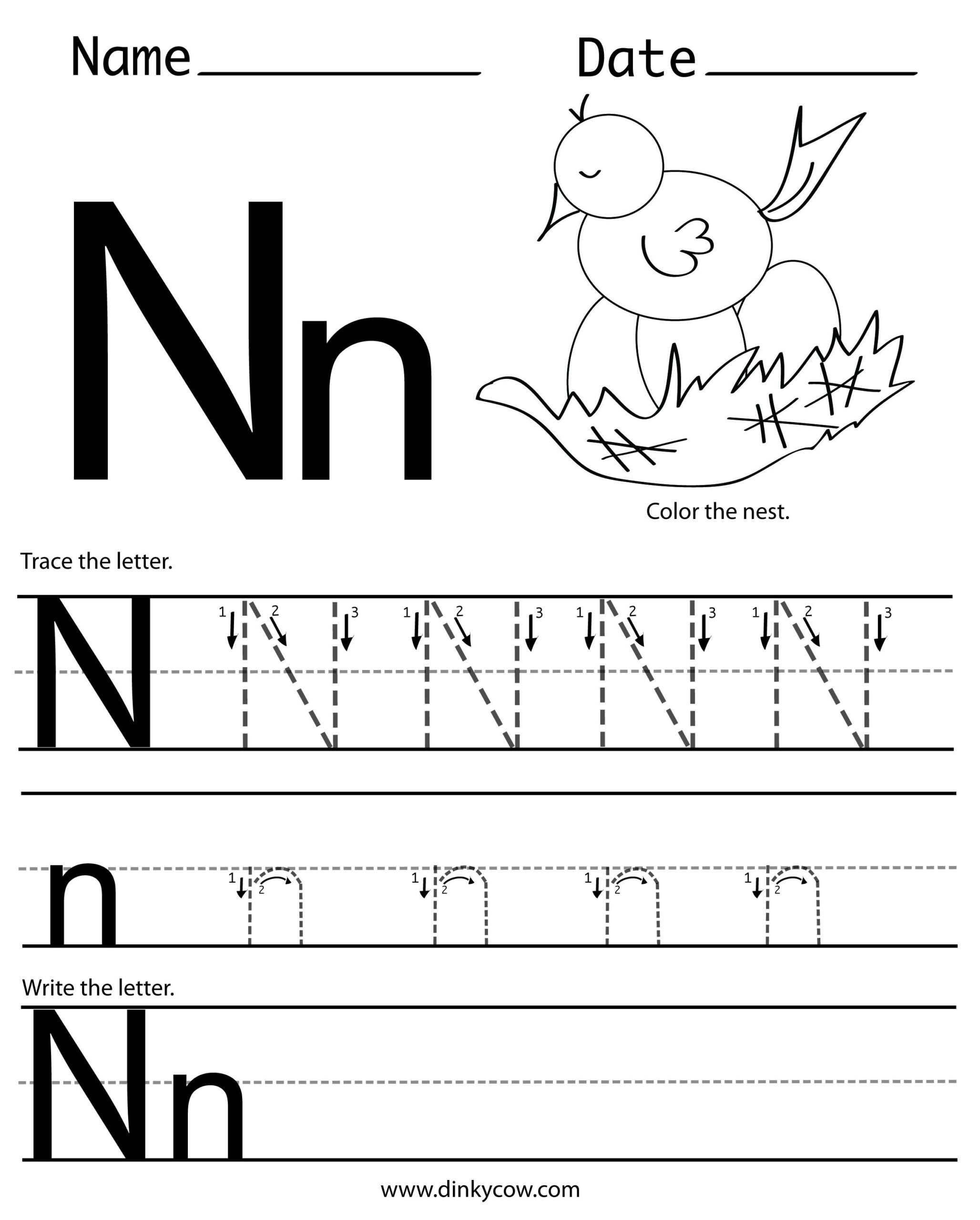 N-Free-Handwriting-Worksheet-Print 2,400×2,988 Pixels intended for Letter N Tracing Preschool