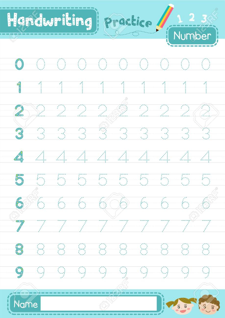 Number 0-10 Handwriting Practice Worksheet For Preschool Kids..