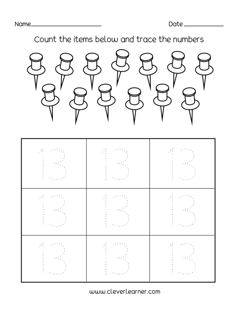 Number 13 Writing, Counting And Identification Printable