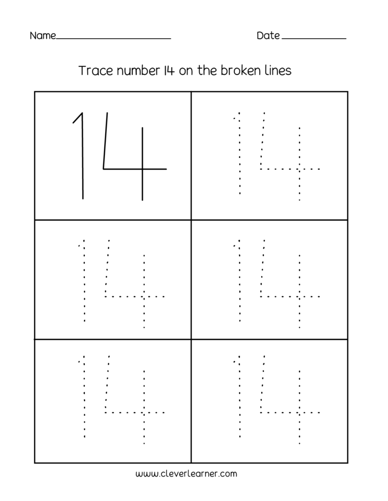 Number 14 Writing, Counting And Identification Printable