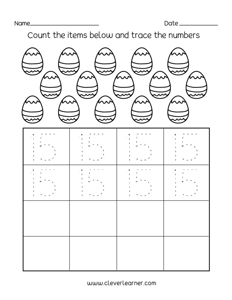 Number 15 Writing, Counting And Identification Printable