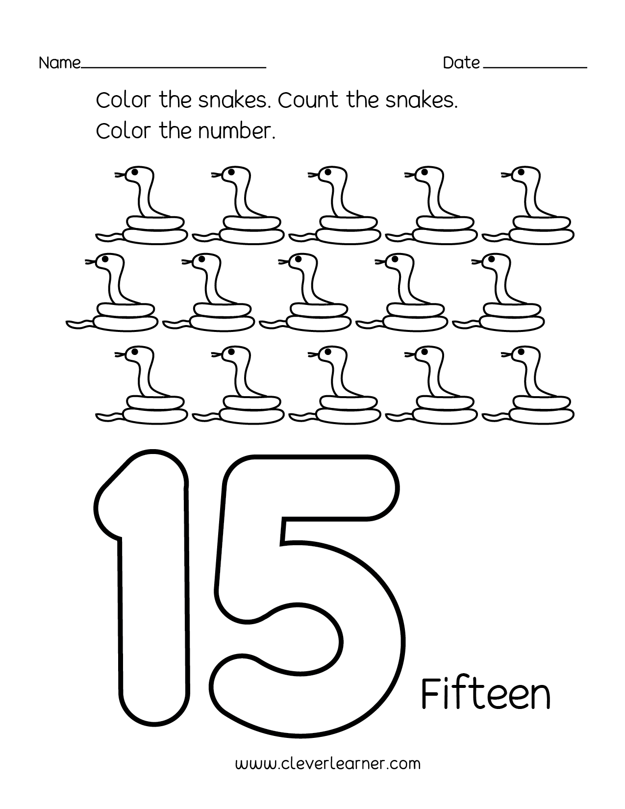 Number 15 Writing, Counting And Identification Printable