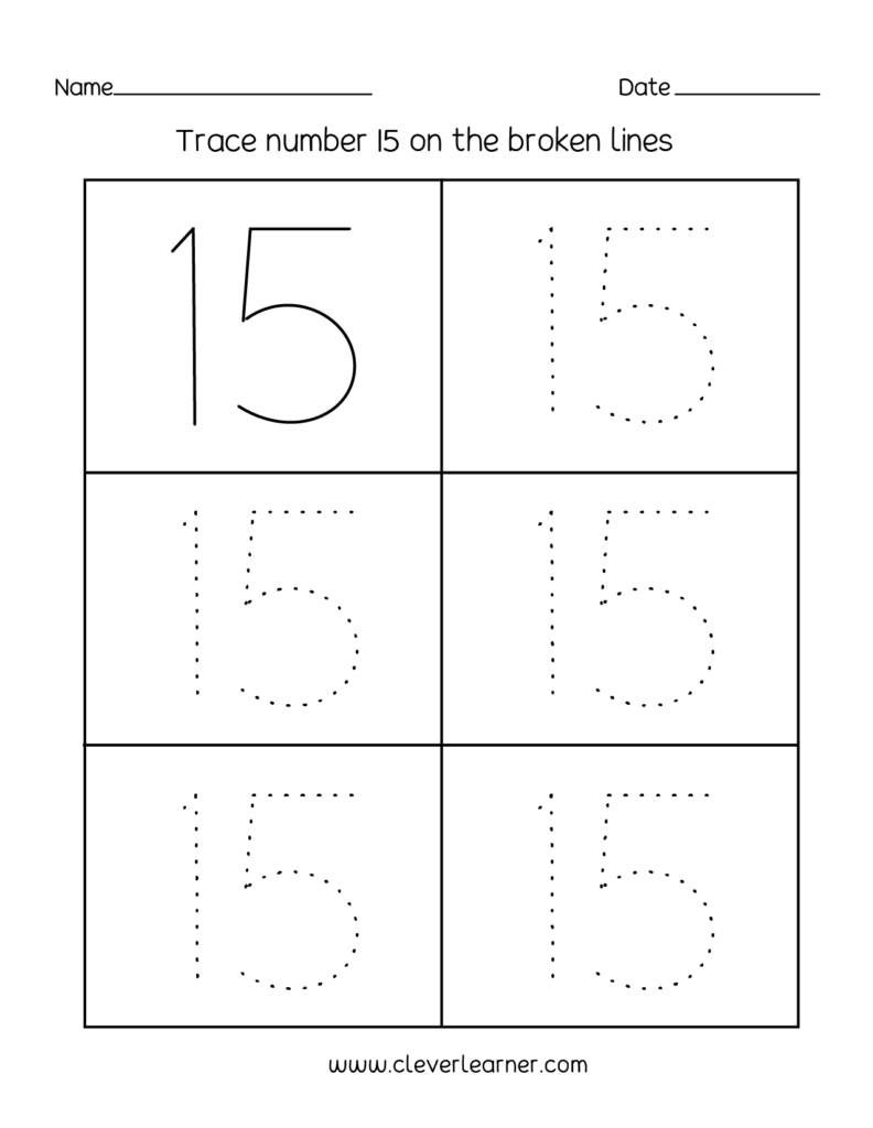 Number 15 Writing, Counting And Identification Printable