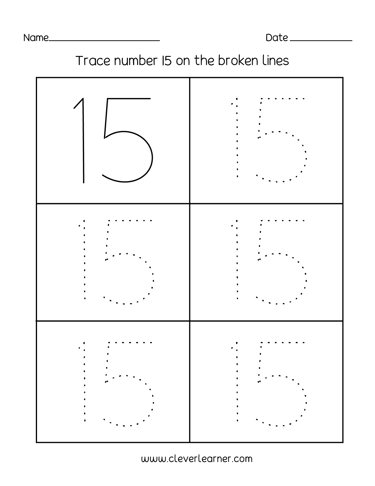 Number 15 Tracing Worksheet | AlphabetWorksheetsFree.com